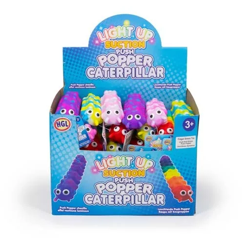 Light up suction push popper caterpillar