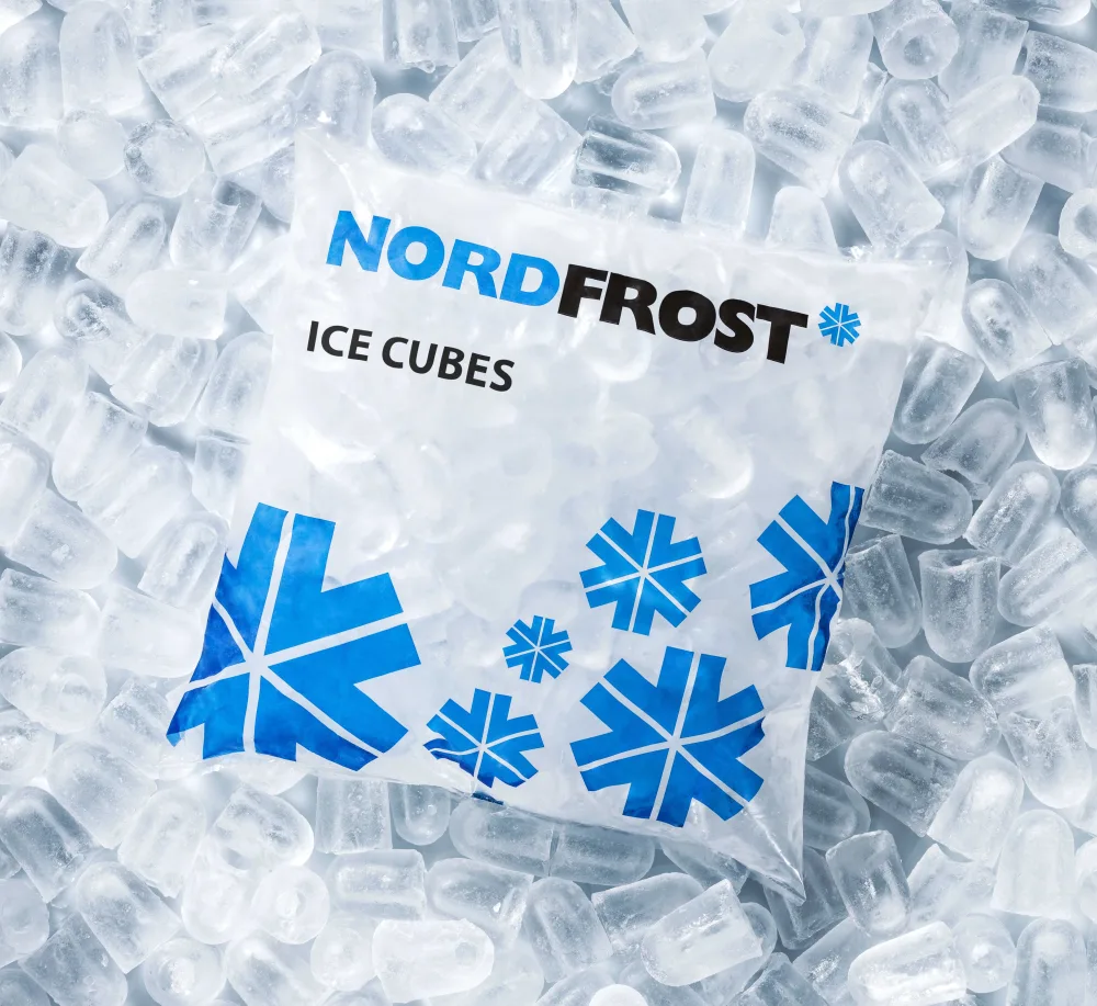 NORDFROST ICE CUBES im 2 Kilogramm Beutel und NORDFROST EIS-WÜRFEL im 5 Kilogramm Beutel