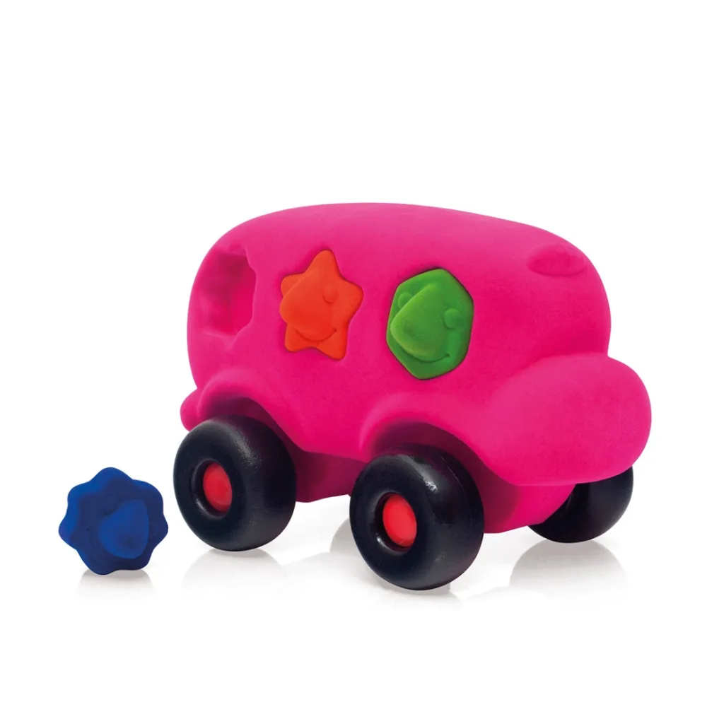 Rubbabu : mascot car turquoise/bus educatif a formes turquoise -rose/voiture orange/ voiture rubbabu rose/mascot car rose