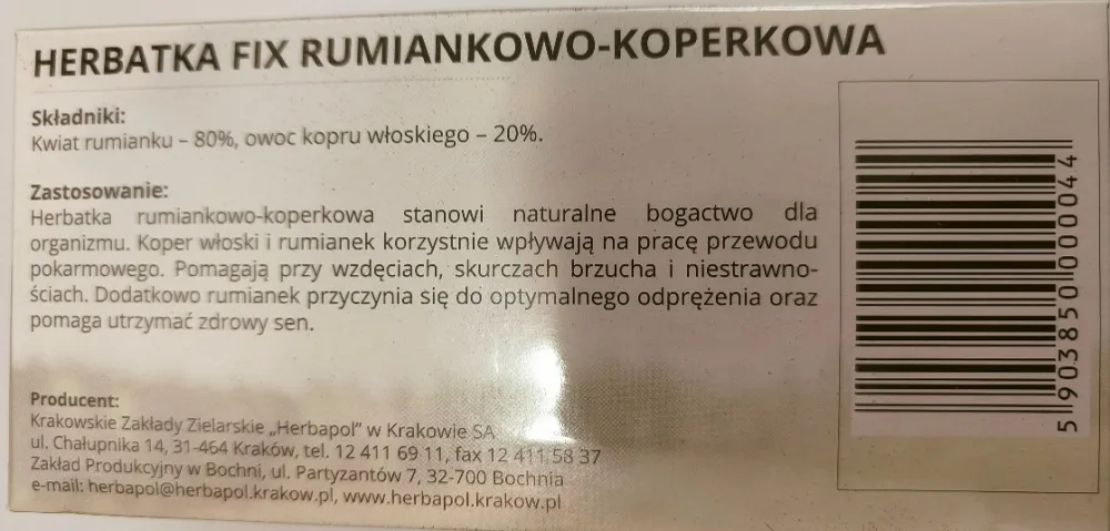 Ostrzeżenie publiczne dotyczące żywności: Alkaloidy pirolizydynowe w określonej partii herbatki rumiankowo-koperkowej