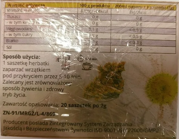 Ostrzeżenie publiczne dotyczące żywności: Alkaloidy pirolizydynowe w określonej partii herbatki rumiankowo-koperkowej