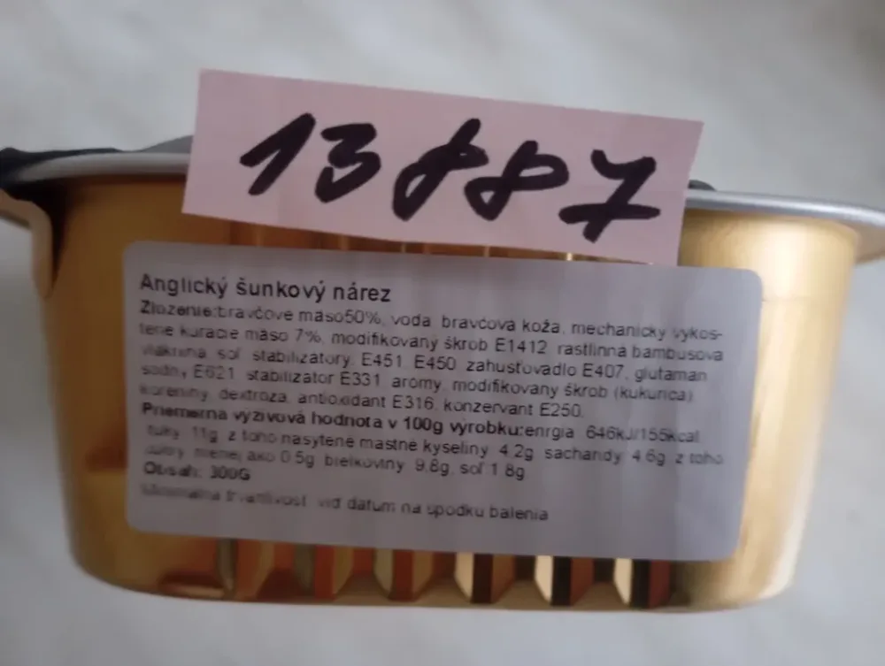 Nevyhovujúci výrobok Anglický šunkový nárez, mäsová konzerva 300g, šarža 081125L7