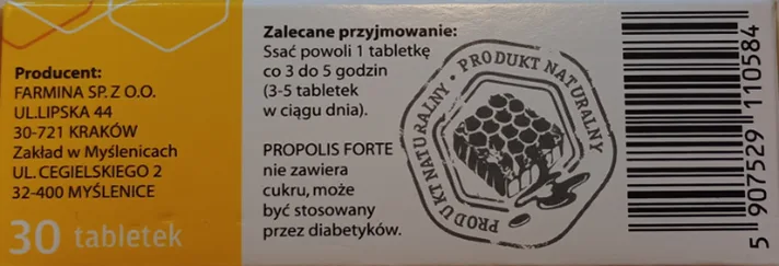 Propolis Forte suplement diety, 30 tabletek o smaku pomarańczowym