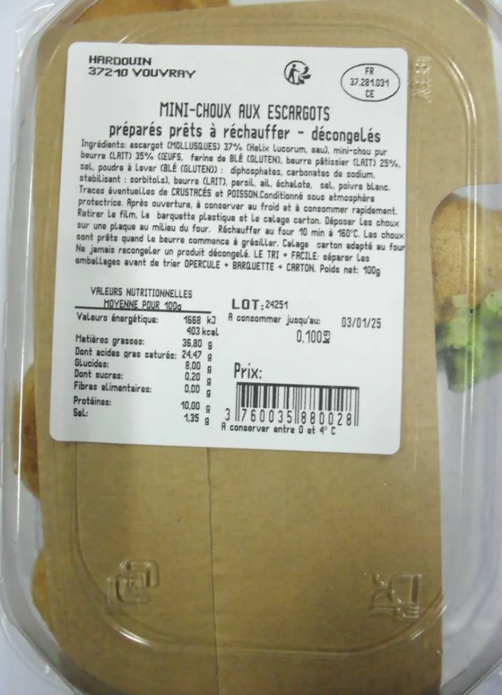 Mini choux escargots x8 90g hardouin