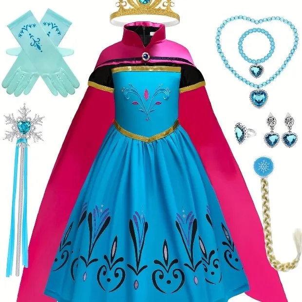 Nsemble robe de princesse - toddler girls flowers embroidery cap sleeve princess dress costume dress up halloween party performance cosplay outfit