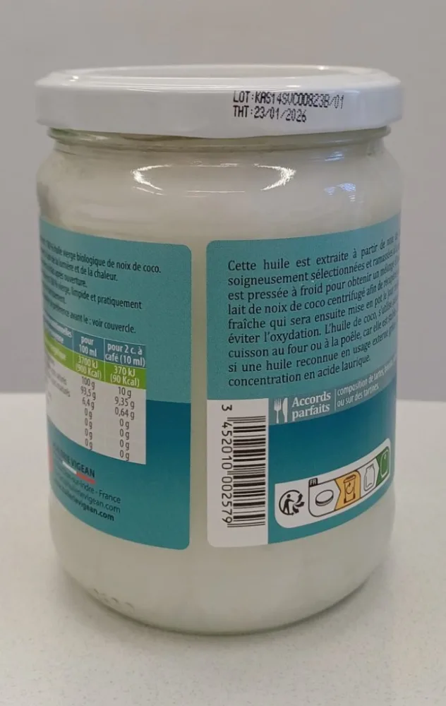 Huile vierge biologique de noix de coco
