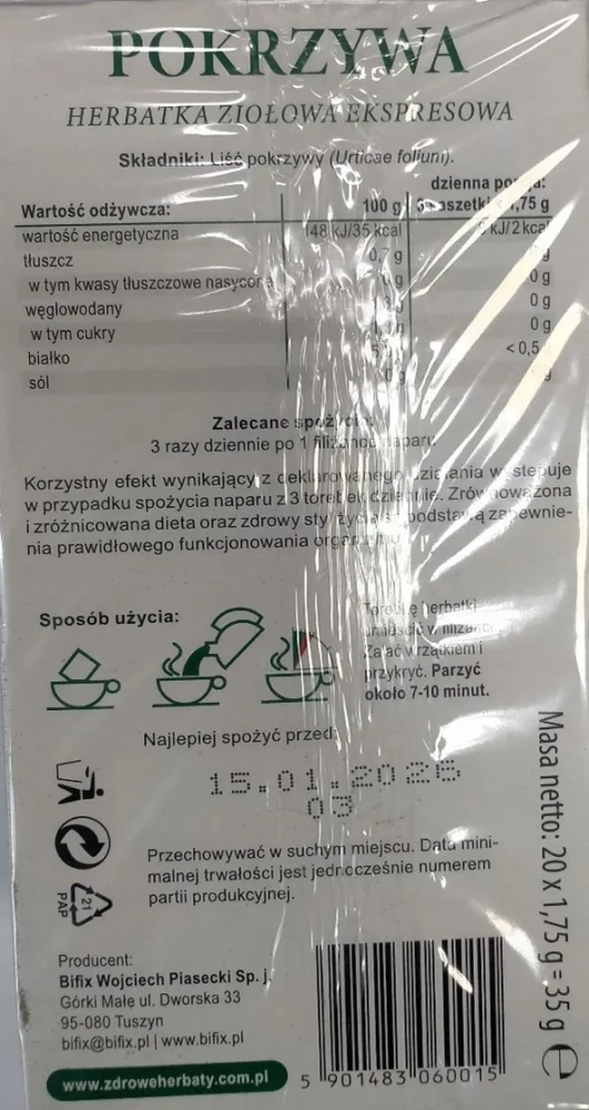 Ostrzeżenie publiczne dotyczące żywności: Alkaloidy pirolizydynowe w określonej partii herbatki ziołowej z pokrzywy