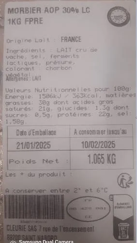 Morbier aop 30% lc 1kg / 2kg / 3kg