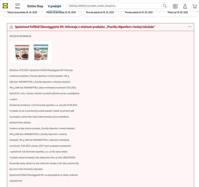 Nevyhovujúci výrobok praclíky Lidl