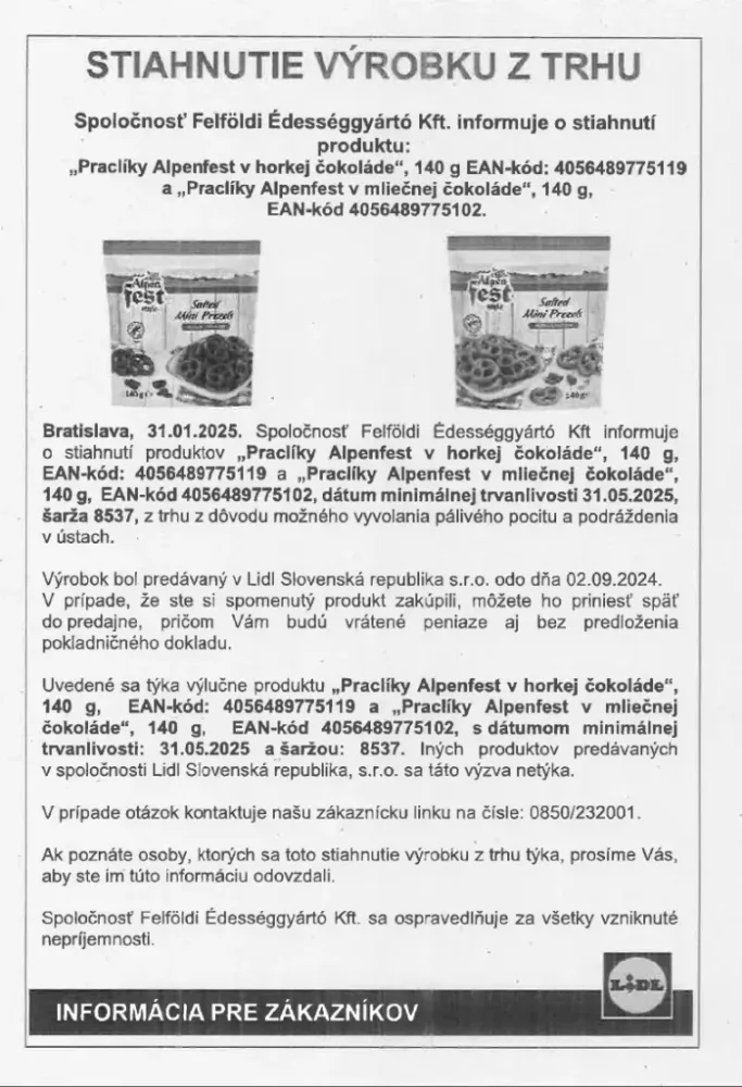 Nevyhovujúci výrobok praclíky Lidl