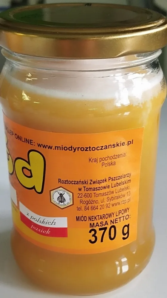 Miód nektarowy lipowy, szklane słoje o gramaturze 1000 g, 650 g, 370 g.