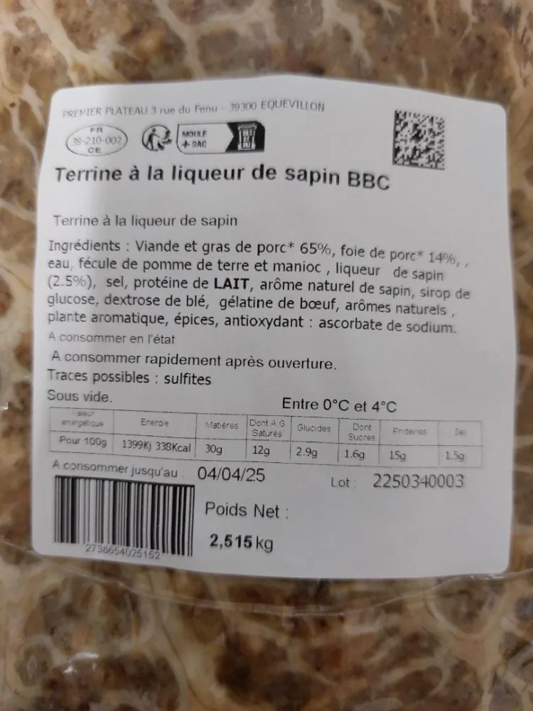 Terrine a la liqueur de sapin bbc 2.5kg