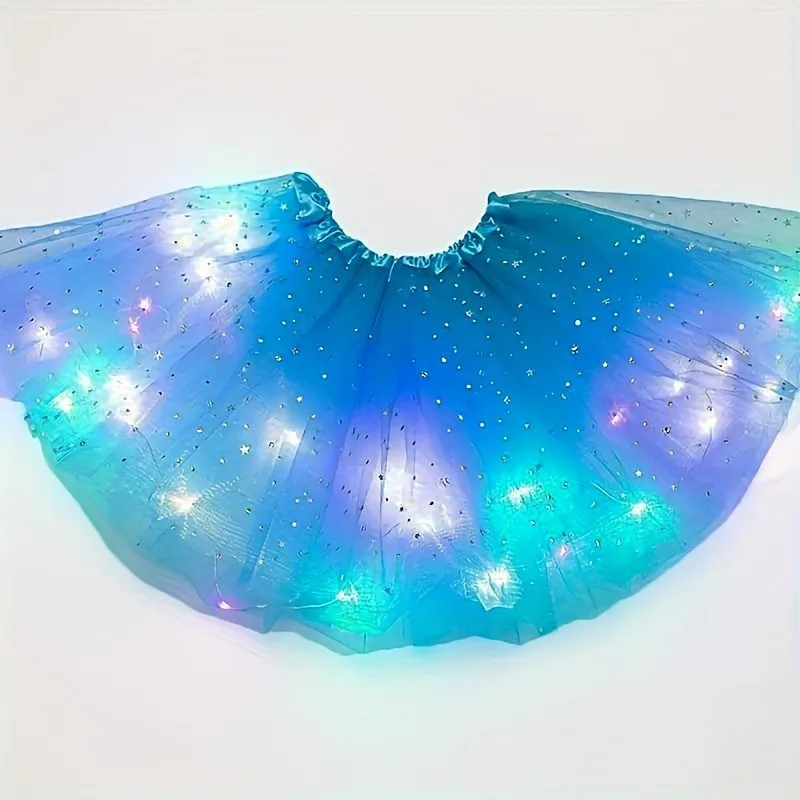 Jupe de tutu led pour filles, robe de ballet princesse pour performance de danse, jupe midi pour enfants, fée, mesh fin, costume d'halloween mardi gras