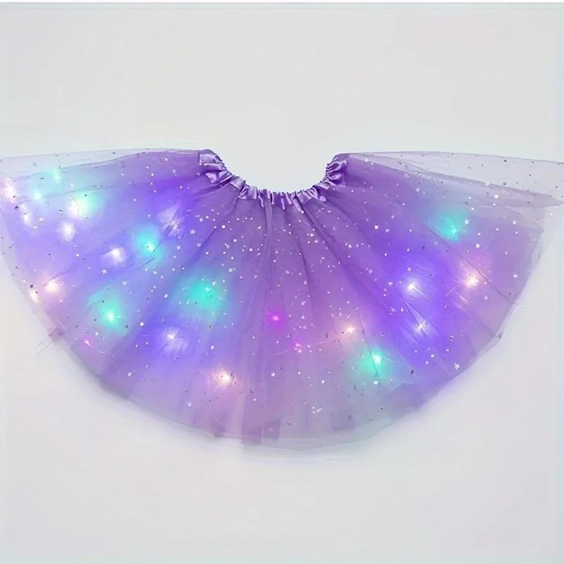 Jupe de tutu led pour filles, robe de ballet princesse pour performance de danse, jupe midi pour enfants, fée, mesh fin, costume d'halloween mardi gras