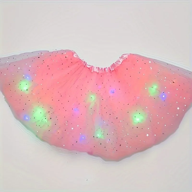 Jupe de tutu led pour filles, robe de ballet princesse pour performance de danse, jupe midi pour enfants, fée, mesh fin, costume d'halloween mardi gras