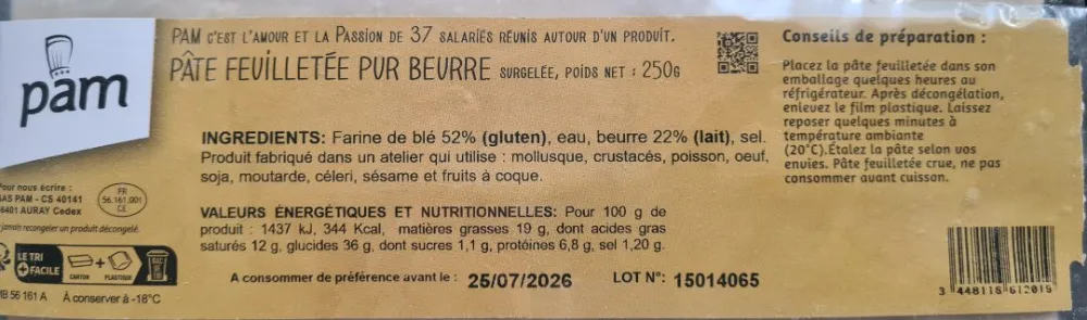 Pate feuilletee pur beurre