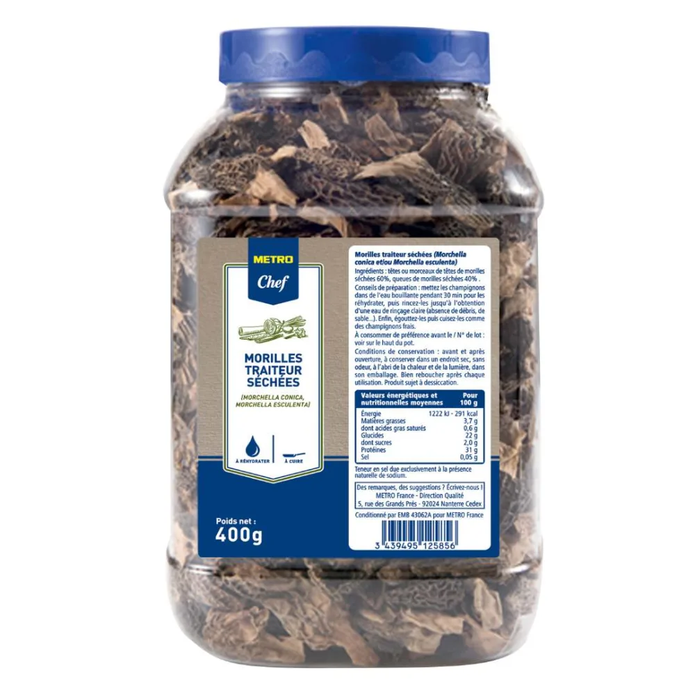 Queues de morilles séchées en tubo 500g metro chef + morille traiteur séchées en tubo 400g metro chef