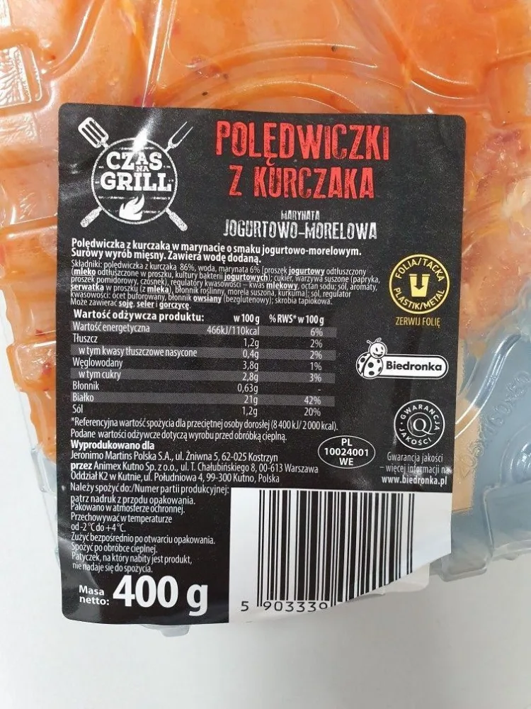 Polędwiczki z kurczaka o smaku jogurt-morela. Surowy wyrób mięsny. 400g