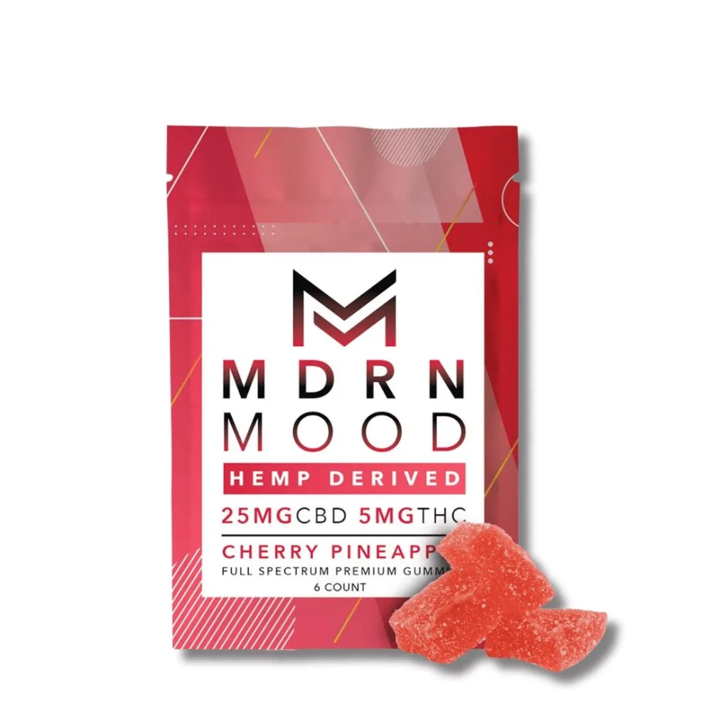 Hemp derived 25mg cbd 5mg thc cherry pineapple full spectrum premium gummies