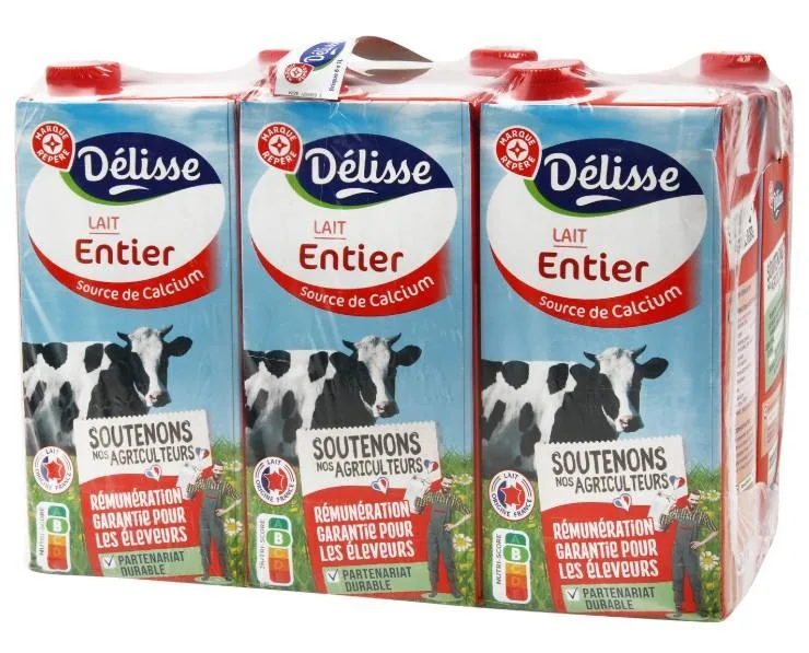 Lait uht entier en brique - 6 x 1l