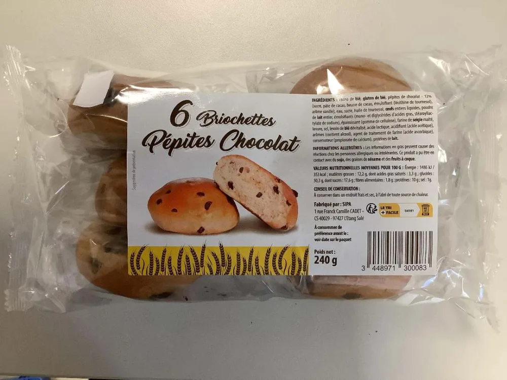 6 briochettes pépites chocolat