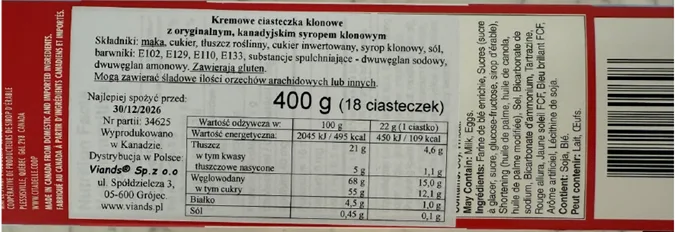 Kremowe ciasteczka klonowe z oryginalnym, kanadyjskim syropem klonowym, 400 g