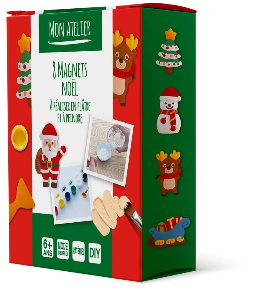 Coffret mes 8 magnets dinos a realiser en platre et a peindre - coffret mes 8 magnets de noel a realiser en platre et a peindre