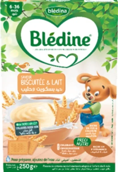 Bledine céréales saveur vanille gourmande (dès 12 mois) - bledine saveur biscuitée et lait (6 à 36 mois) - bledine banane et lait (6 à 36 mois) - bledine miel et lait (6 à 36 mois)