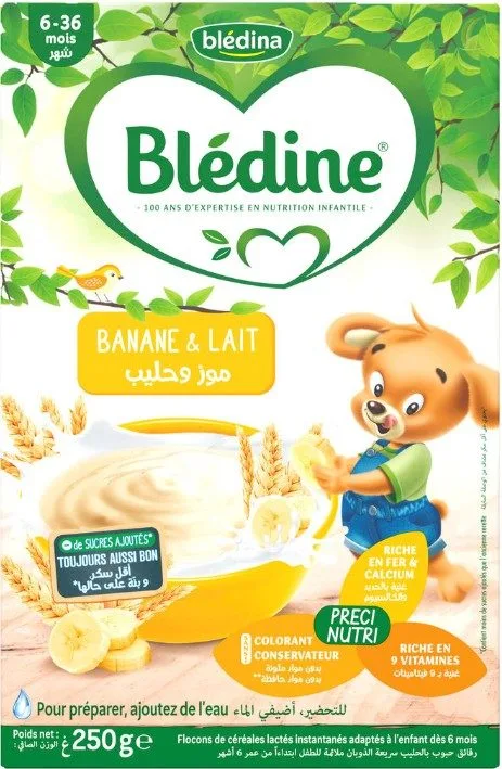 Bledine céréales saveur vanille gourmande (dès 12 mois) - bledine saveur biscuitée et lait (6 à 36 mois) - bledine banane et lait (6 à 36 mois) - bledine miel et lait (6 à 36 mois)