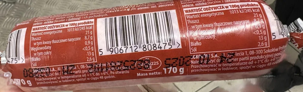 Sokołów Metka Kiełbasa Surowa Cebulowa 170 g