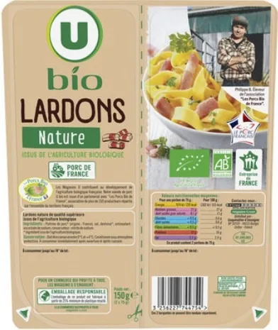 Lardons nature u - lardons u bio et allumettes fumées u