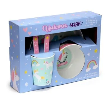 Service de table pour enfant (avec assiette, bol, gobelet, fourchette, cuillère) en plastique rpet