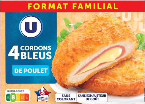 Cordon bleu de poulet u x2 barquette 200g et x4 barquette 400g france