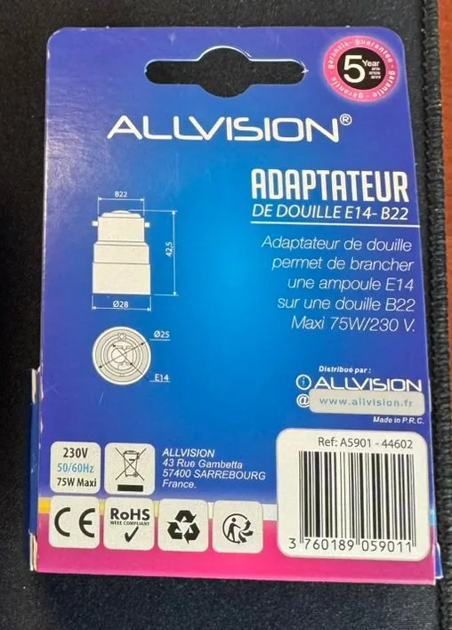 Adaptateur de douille blanc b22-e14