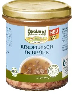 Knochenbrühe vom Bio-Huhn 380 Milliliter Hühnerfleisch in Brühe 320 Milliliter Rindfleisch in Brühe 320 Milliliter