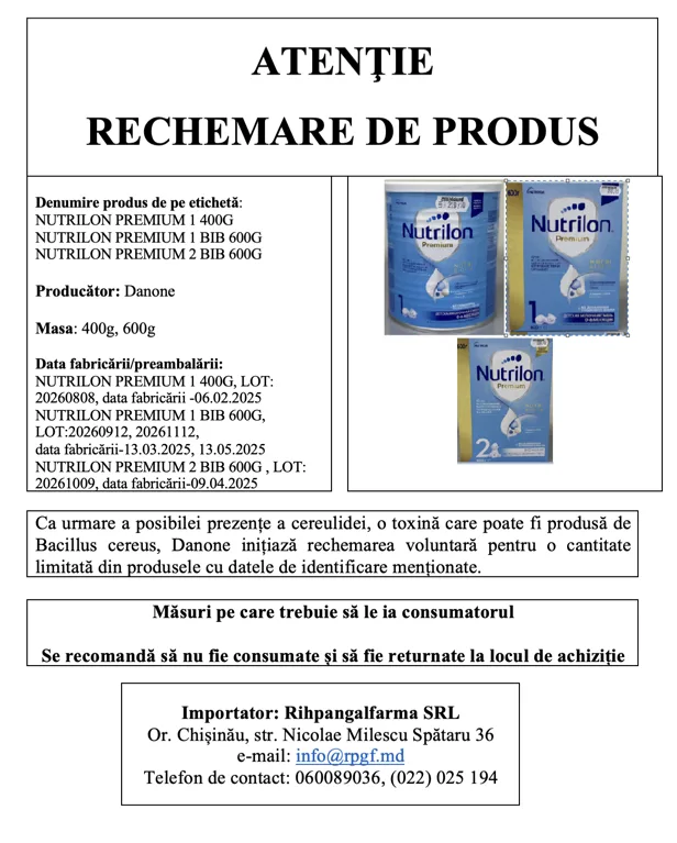 ATENŢIE! RECHEMARE DE PRODUS