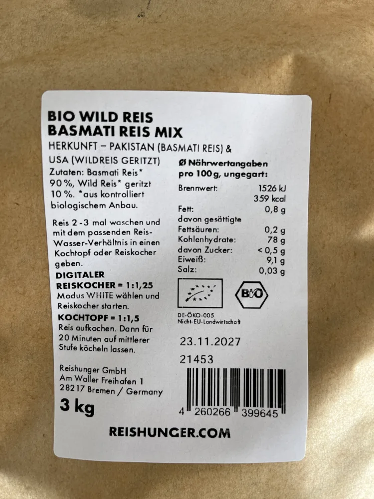 Bio Wildreis Basmati Reis Mix, 600 Gramm; Bio Wildreis Basmati Reis Mix, 3 Kilogramm
