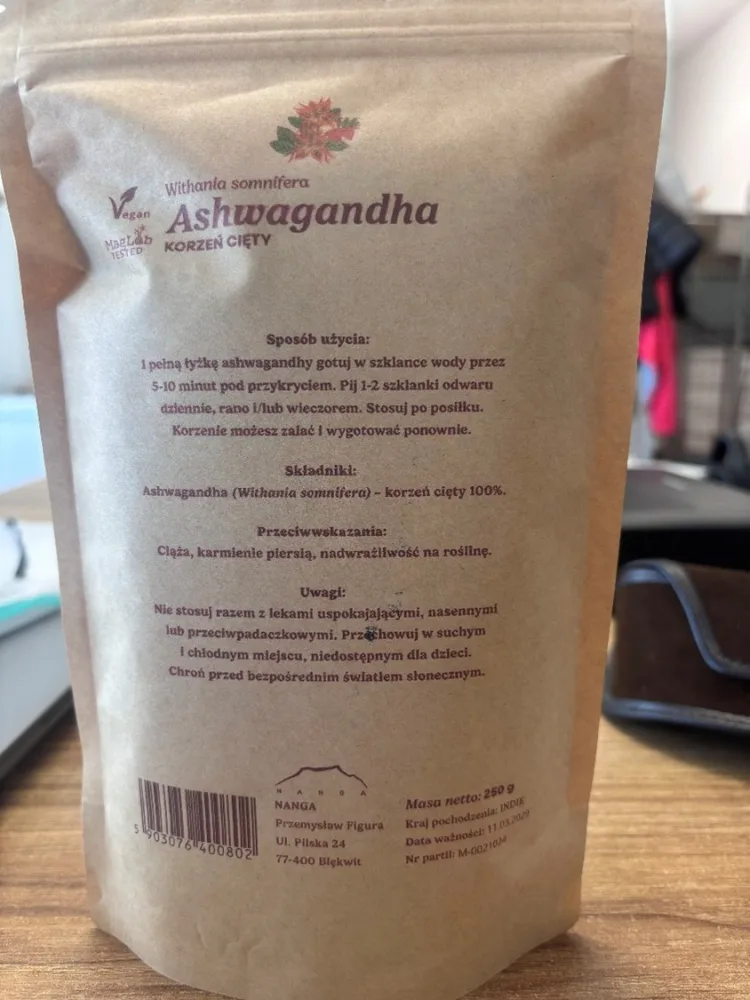 Withania Somnifera Ashwaganha korzeń cięty (50g, 250g, 1000g), Numer partii korzenia ciętego: M-0021024