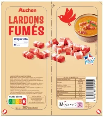 Lardons nature vpf 2x100g auchan / lardons nature vpf 2x150g auchan / lardons fumes vpf 2x100g auchan / lardons fumes vpf 2x150g auchan