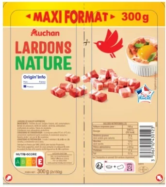 Lardons nature vpf 2x100g auchan / lardons nature vpf 2x150g auchan / lardons fumes vpf 2x100g auchan / lardons fumes vpf 2x150g auchan