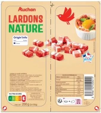 Lardons nature vpf 2x100g auchan / lardons nature vpf 2x150g auchan / lardons fumes vpf 2x100g auchan / lardons fumes vpf 2x150g auchan