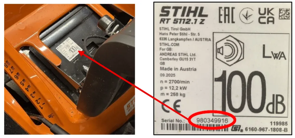 Atsaukums: STIHL zāles pļāvējs–traktors RT 4112.1 SZ