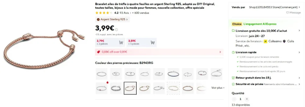 Bracelet ailes de trèfle à quatre feuilles en argent sterling 925, adapté au dly original, toutes tailles