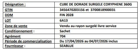 Cube de dorade surgelé coryphene 360g