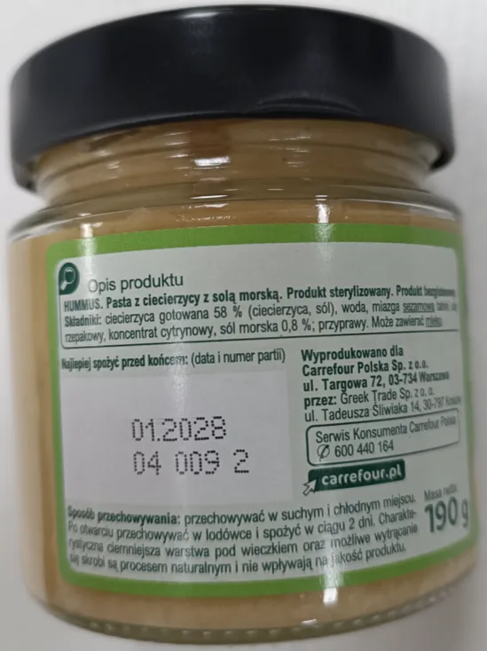 Carrefour Sensation, Vegetal Hummus z solą morską, 190 g