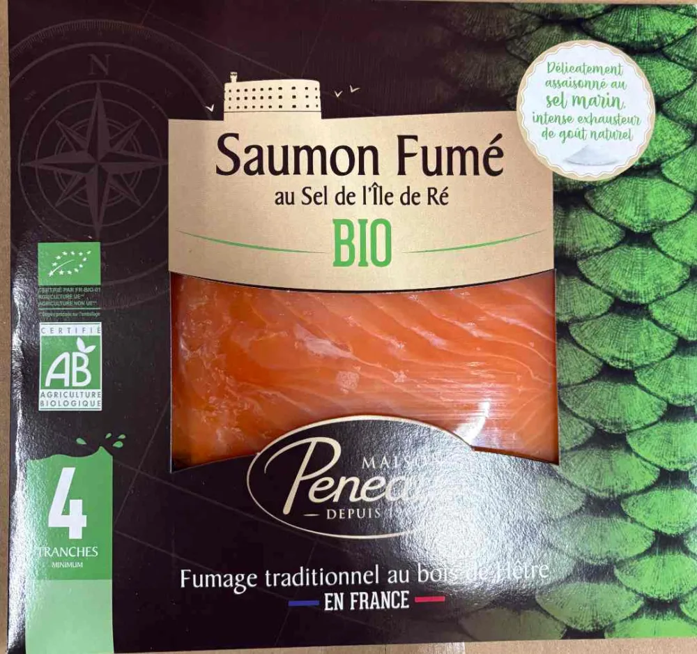 Saumon fumé bio 100g / truite fumée bio 80g / chutes de truite 150g / truite fumée de mer française 100g