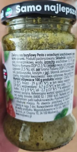 Pesto alla Genovese. Zielony sos bazyliowy Pesto z orzechami arachidowymi i włoskimi serami, Łowicz,180.0 g