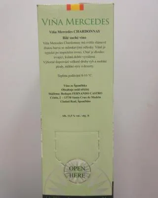 CHARDONNAY, Viňa Mercedes, Bílé suché víno, Alk. 11,5% obj., Víno ze Španělska