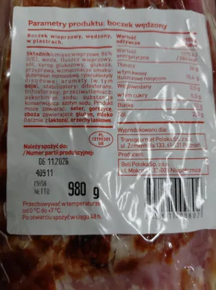 Boczek wieprzowy wędzony plastry