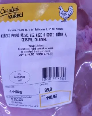KUŘECÍ PRSNÍ ŘÍZEK, BEZ KŮŽE A KOSTI, TRÍDA JAKSOTI A, ČERSTVÉ, CHLAZENÉ